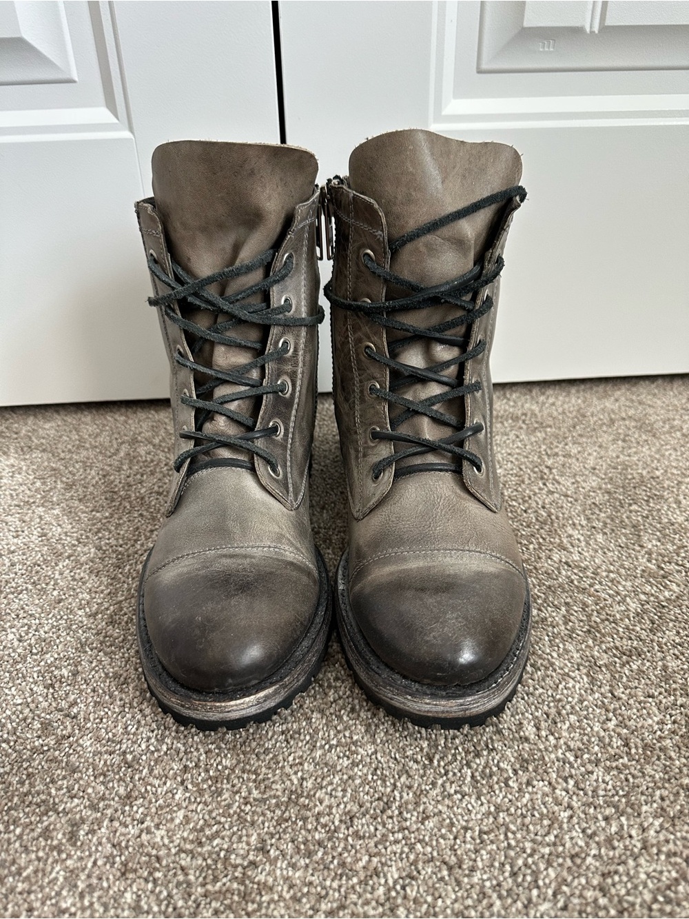 Freebird Jarvis - Gray Leather Lace-Up Combat Boots